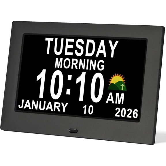 Dementia Digital Clock for Seniors 7" Large Display Clock with Day and Date for Elderly Easy to Use 15 Alarms 5 Colors Auto Dimmable Alarm Clock for Bedroom Classroom Senior Gifts (Black)