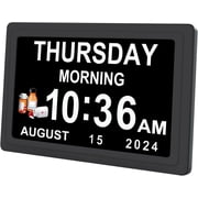 Dementia Digital Clock for Seniors Elderly, 20 Alarm Reminders 3 Ringtones for Memory Loss Alzheimers, Electric Time Date Day Large Display Calendar Clock, Auto DST, 1024 * 600P HD