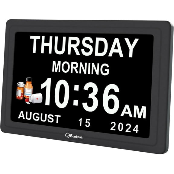 Dementia Digital Clock for Seniors Elderly, 20 Alarm Reminders 3 Ringtones for Memory Loss Alzheimers, Electric Time Date Day Large Display Calendar Clock, Auto DST, 1024 * 600P HD