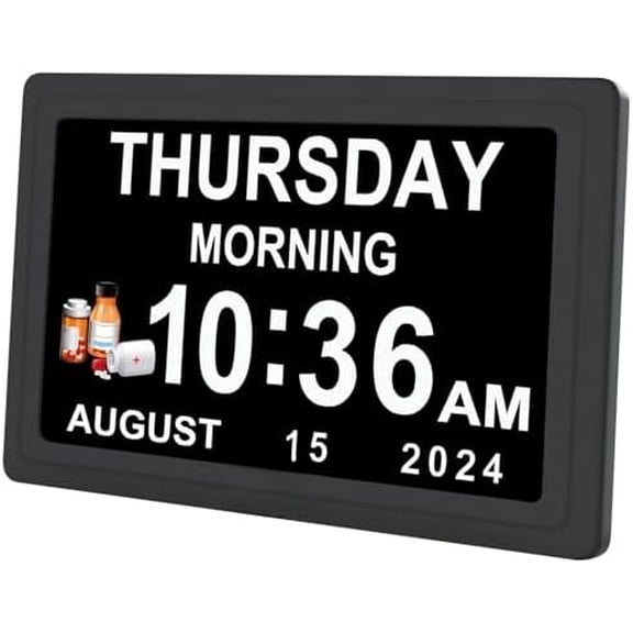 Dementia Digital Clock for Seniors Elderly, 20 Alarm Reminders 3 Ringtones for Memory Loss Alzheimers, Electric Time Date Day Large Display Calendar Clock, Auto DST, 1024 * 600P HD