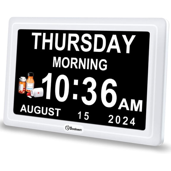 Dementia Digital Clock for Seniors Elderly, 20 Alarm Reminders 3 Ringtones for Memory Loss Alzheimers, Electric Time Date Day Large Display Calendar Clock, Auto DST, 1024 * 600P HD