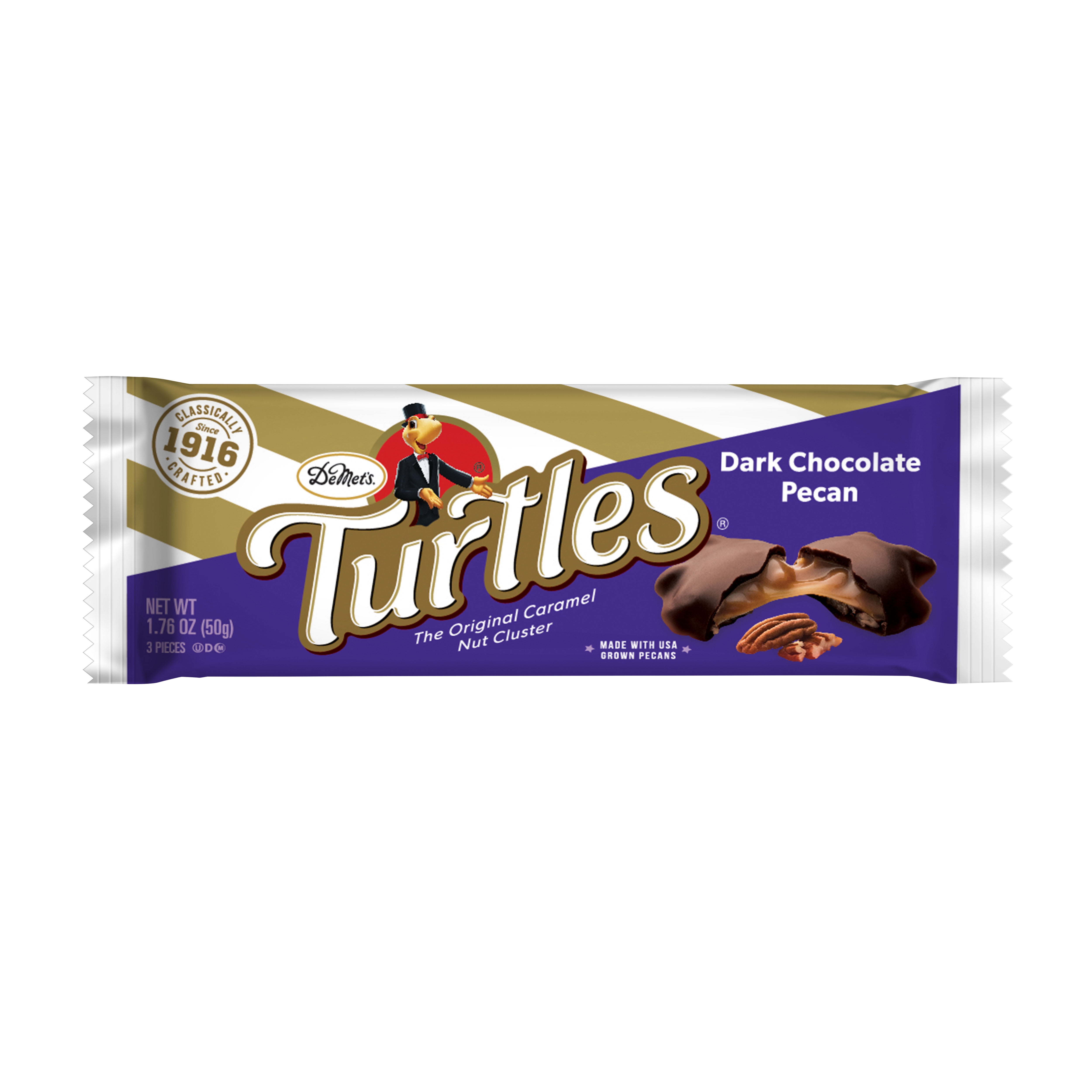 Demet's Turtles Dark Chocolate Caramel Pecan Clusters, 3 Piece Bar, 1.76oz