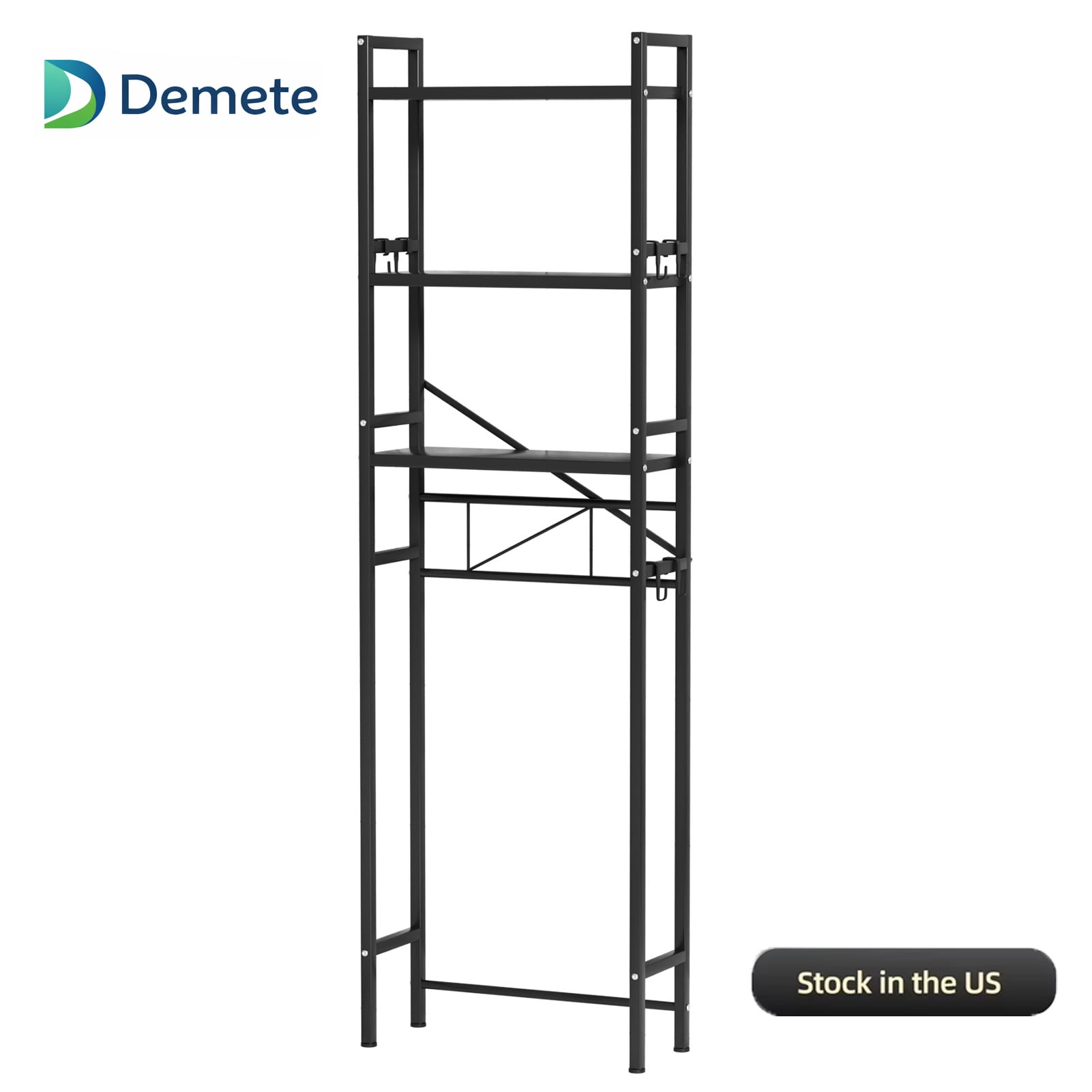 Demete 3 Tier Over The Toilet Storage Shelf, Freestanding Carbon Steel Bathroom Organizer Rack, Adjustable Space Saving Storage 19.69 x 7.87 x 64.96 inch