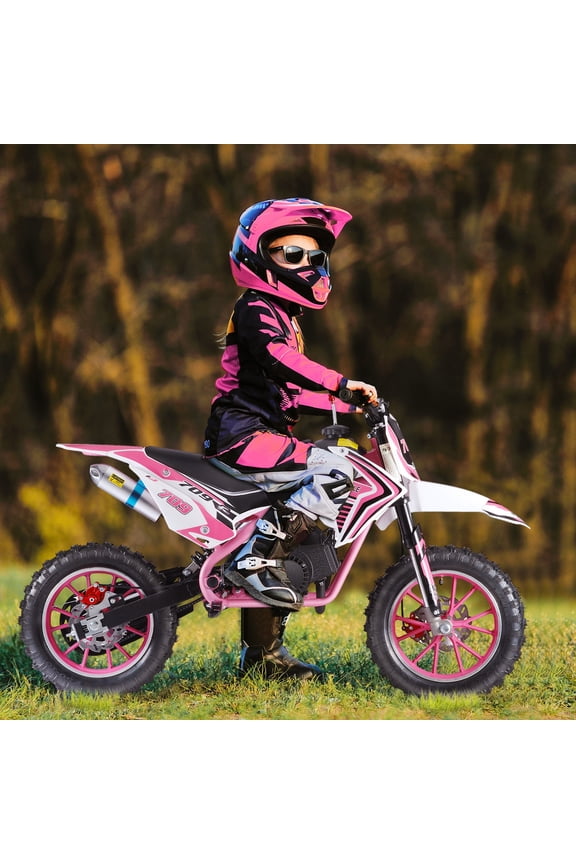 49cc 2-Stroke Kids Dirt Bike, Gas Power Motocross, Off Road Mini Motorcycle, Children Pocket Motorbike with Front Rear Disc Brakes (Pink)