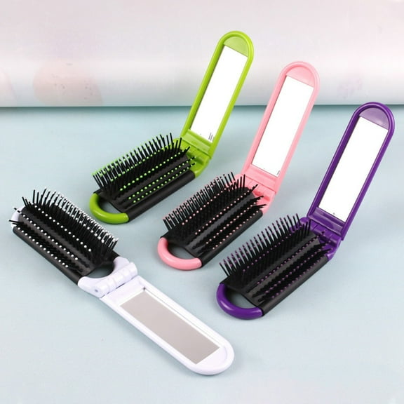 Demete Folding Hair Brush Compact Travel Foldable Comb Portable with Mirror Pocket-sized Collapsible Styling