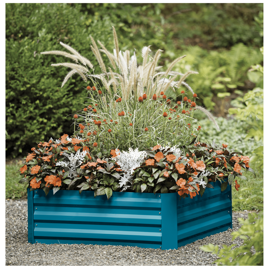Deep Blue Corrugated Metal Outdoor Raised Garden Bed