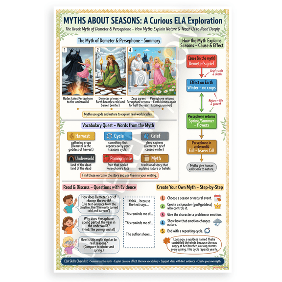 Demeter Persephone Seasons Myth ELA Educational 12x18 US Made Poster