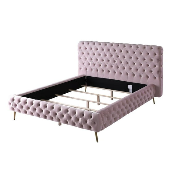 Demeter Velvet Platform King Bed in Pink