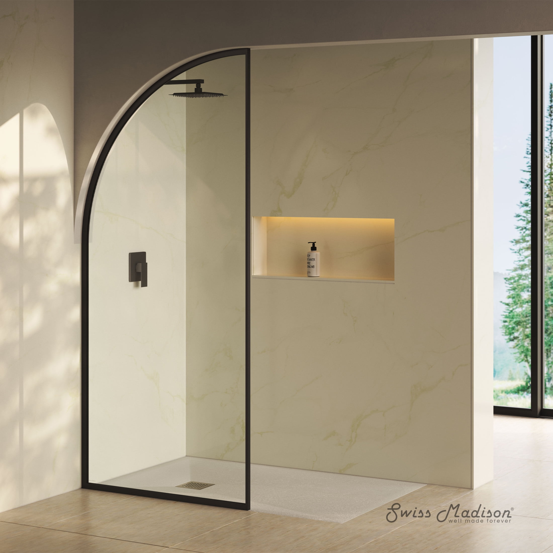 Demi 34 x 76 Framed Fixed 3/8 in. (10mm) Clear Tempered Glass Shower Door with Black Matte Frame