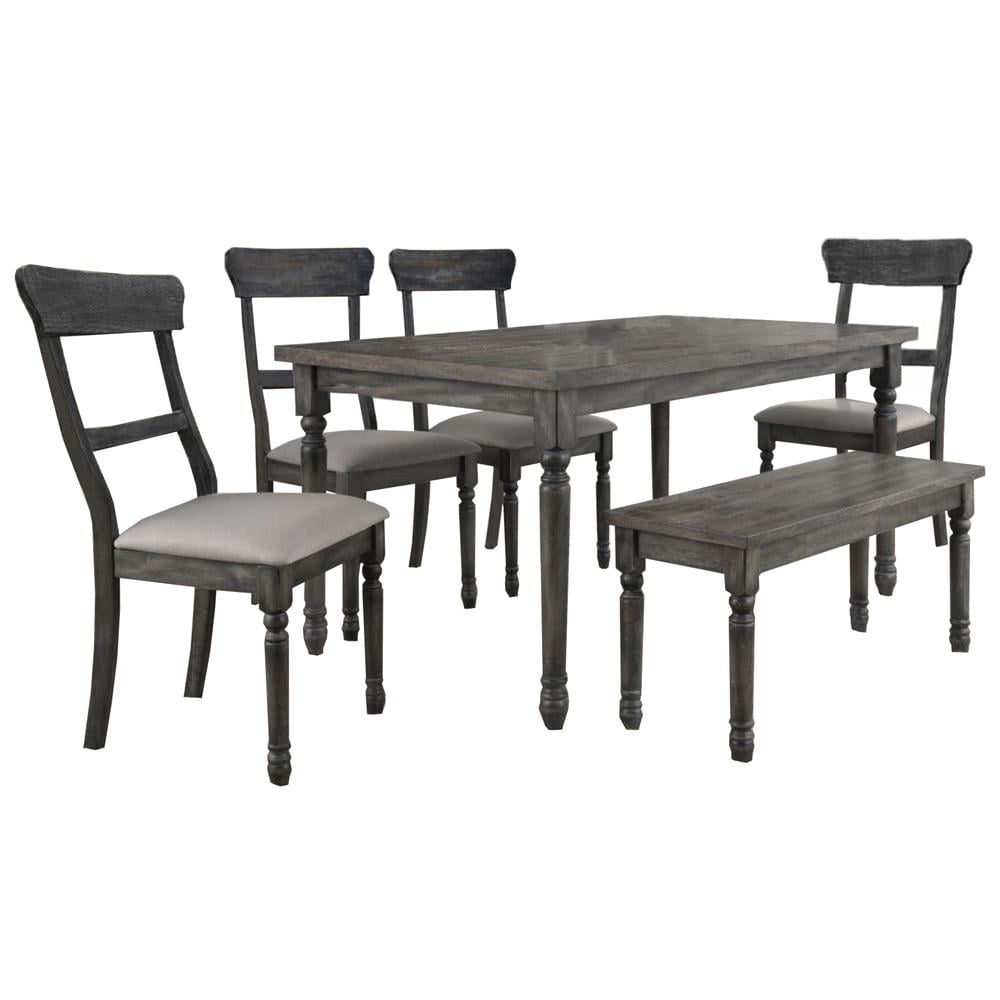 Demi Weathered Gray Wood 6-Piece Dining Set with Linen Upholstered Seats