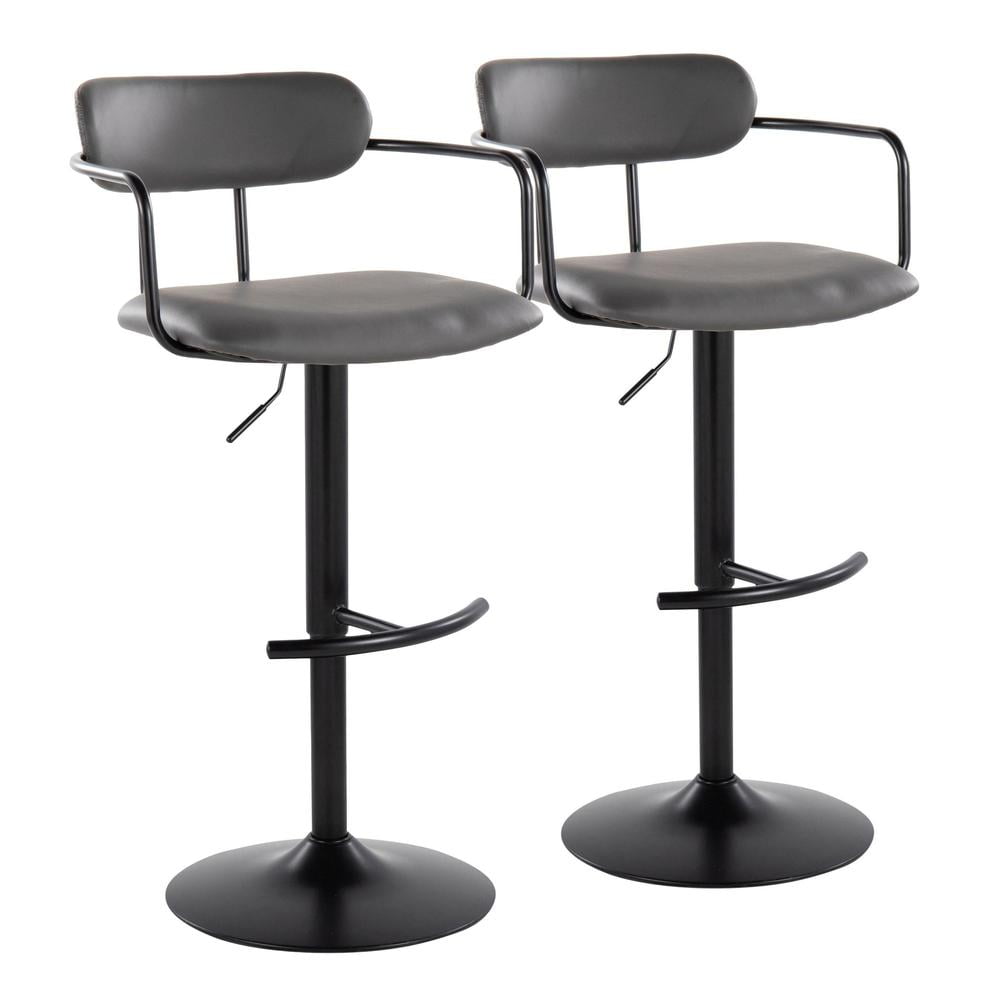 Gray Adjustable Swivel Bar Stools with Metal Frame