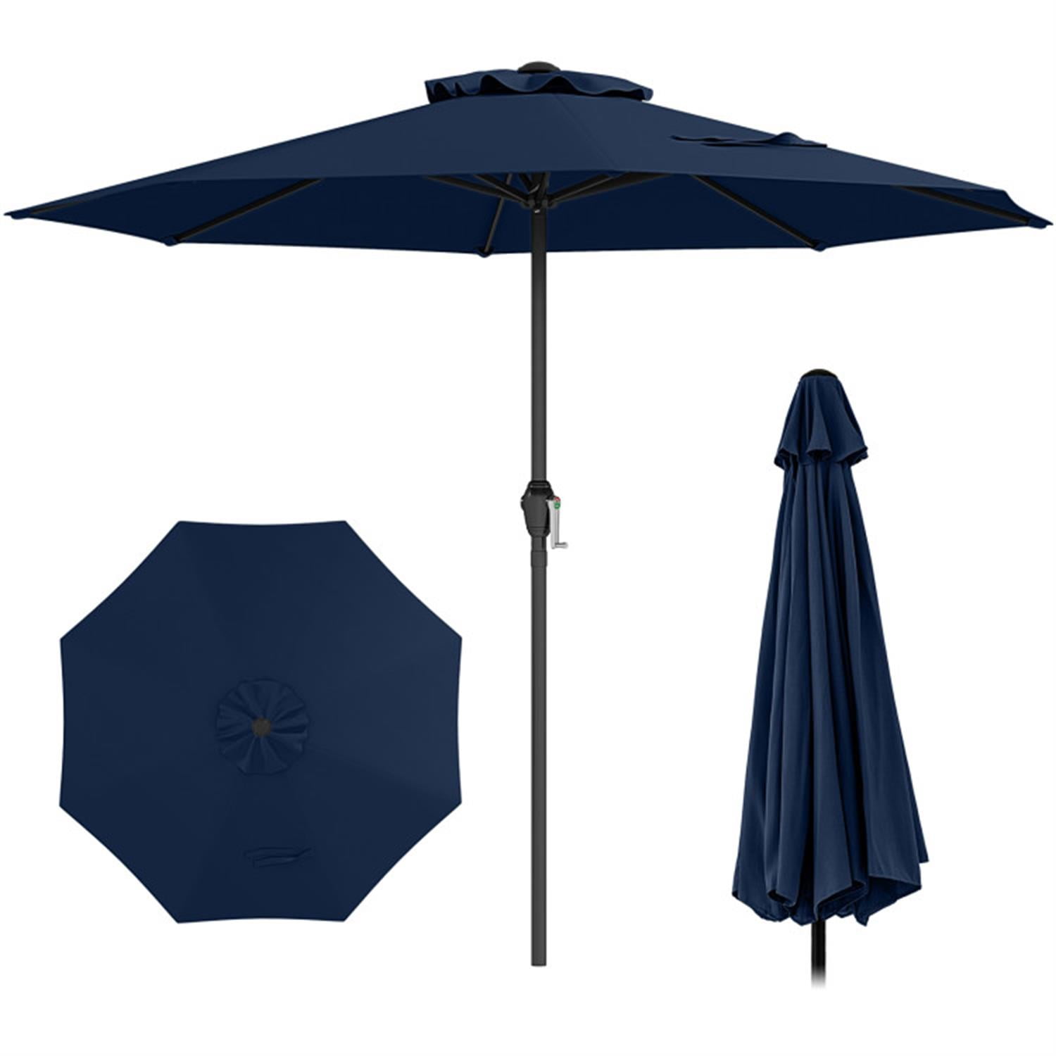 10 ft. Blue Aluminum Market Umbrella with Solar LED Lights