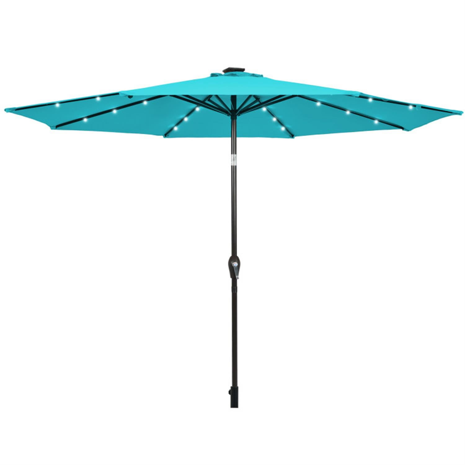 10 ft. Blue Aluminum Market Umbrella with Solar LED Lights