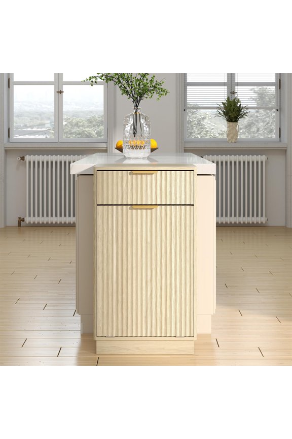 10-Gallon Woodgrain Tilt-Out Trash Can Cabinet, Wave-Textured Drawer & Pull-Out Bin, Multipurpose Kitchen/Bath Organizer, Oak