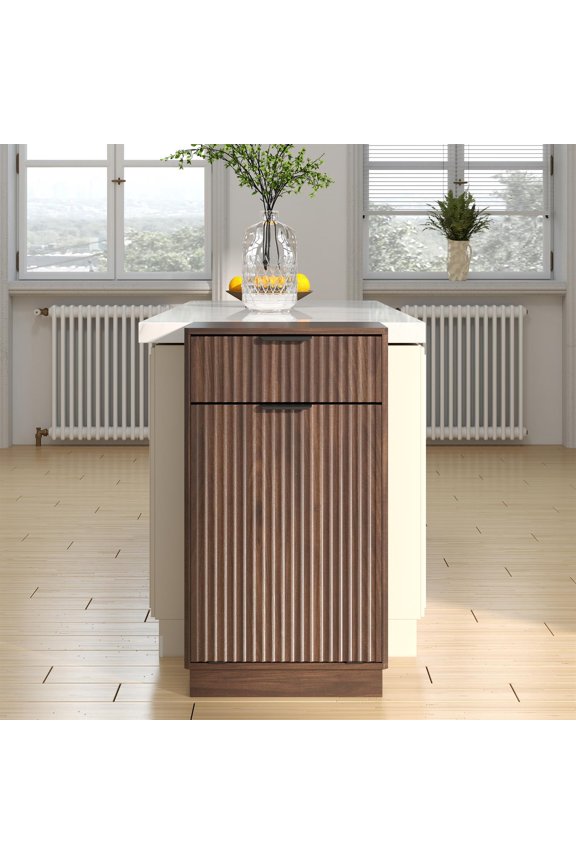 10-Gallon Woodgrain Tilt-Out Trash Can Cabinet, Wave-Textured Drawer & Pull-Out Bin, Multipurpose Kitchen/Bath Organizer, Walnut
