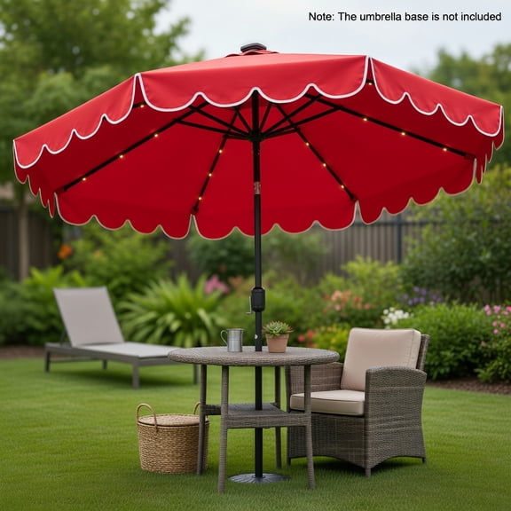 Demi Bonn 10 ft Solar-Powered Patio Umbrella with 24 Warm White LED Lights, Tilt & Crank Design, Weather-Resistant Polyester Canopy, Red