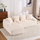 Demi Bonn 101" Corduroy Compression Sofa with Chaise Lounge, 3-Seater Couch with Full Sponge Cushion & 4 Pillows, Ideal for Living Room, White