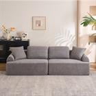 Demi Bonn 103" 4-Seater Crochet Yarn Fabric Sofa with Full Sponge for Living Room, 4 Pillows for Living Room, Office, Modern Couch Furniture, Gray