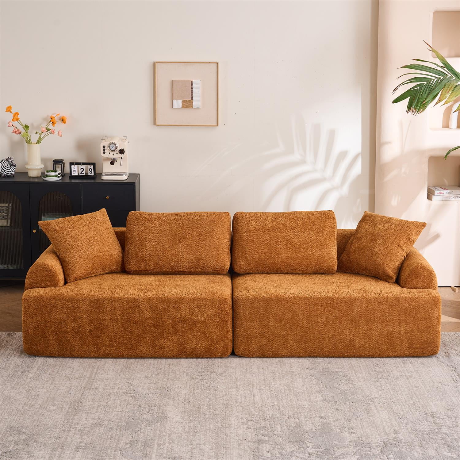 Demi Bonn 103" 4-Seater Crochet Yarn Fabric Sofa with Full Sponge for Living Room, 4 Pillows for Living Room, Office, Modern Couch Furniture, Orange