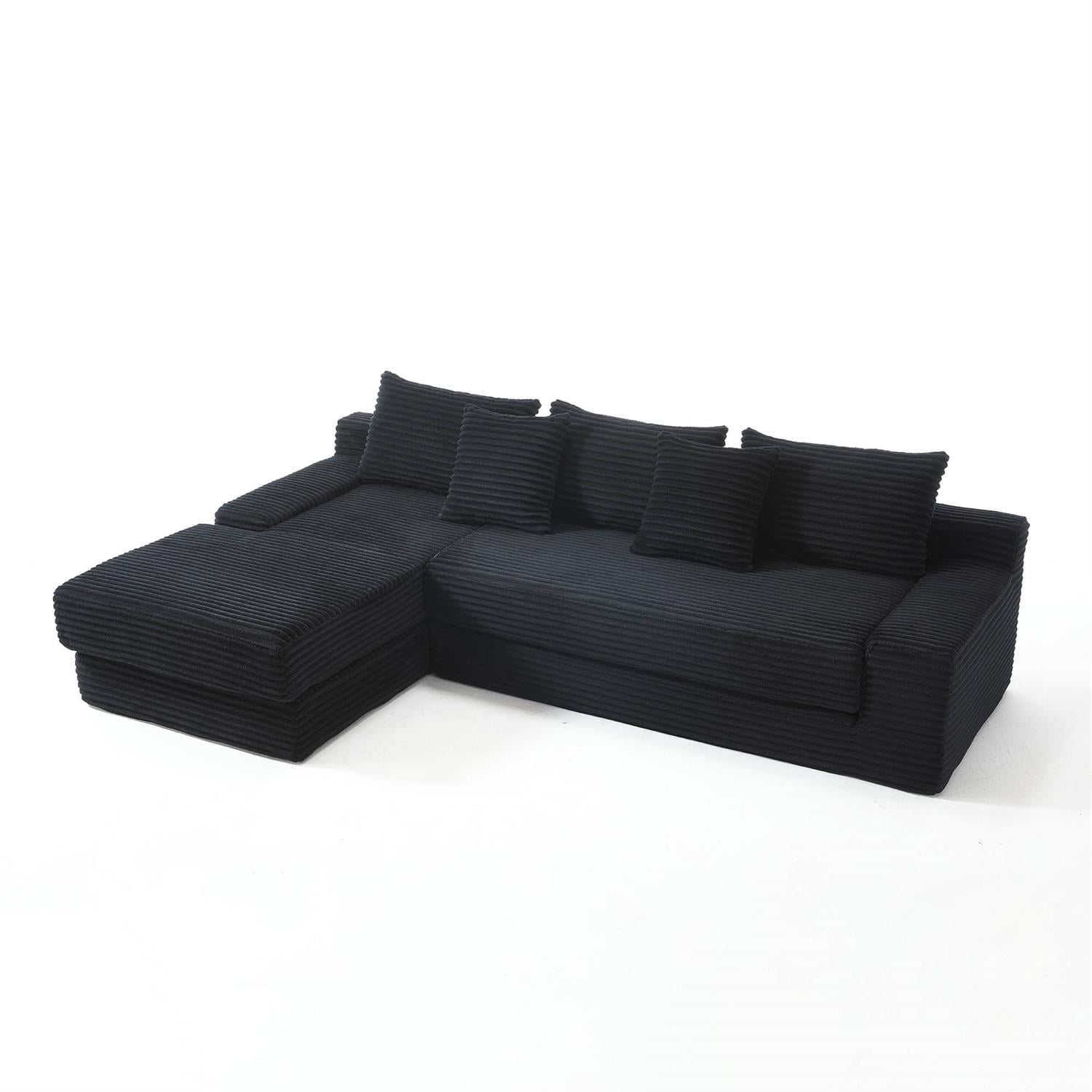 Demi Bonn 104" Convertible L-Shaped Sectional Sofa Bed with Memory Foam & Steel Frame, No Assembly Needed, Corduroy Fabric Modular Couch for Living Room, Black