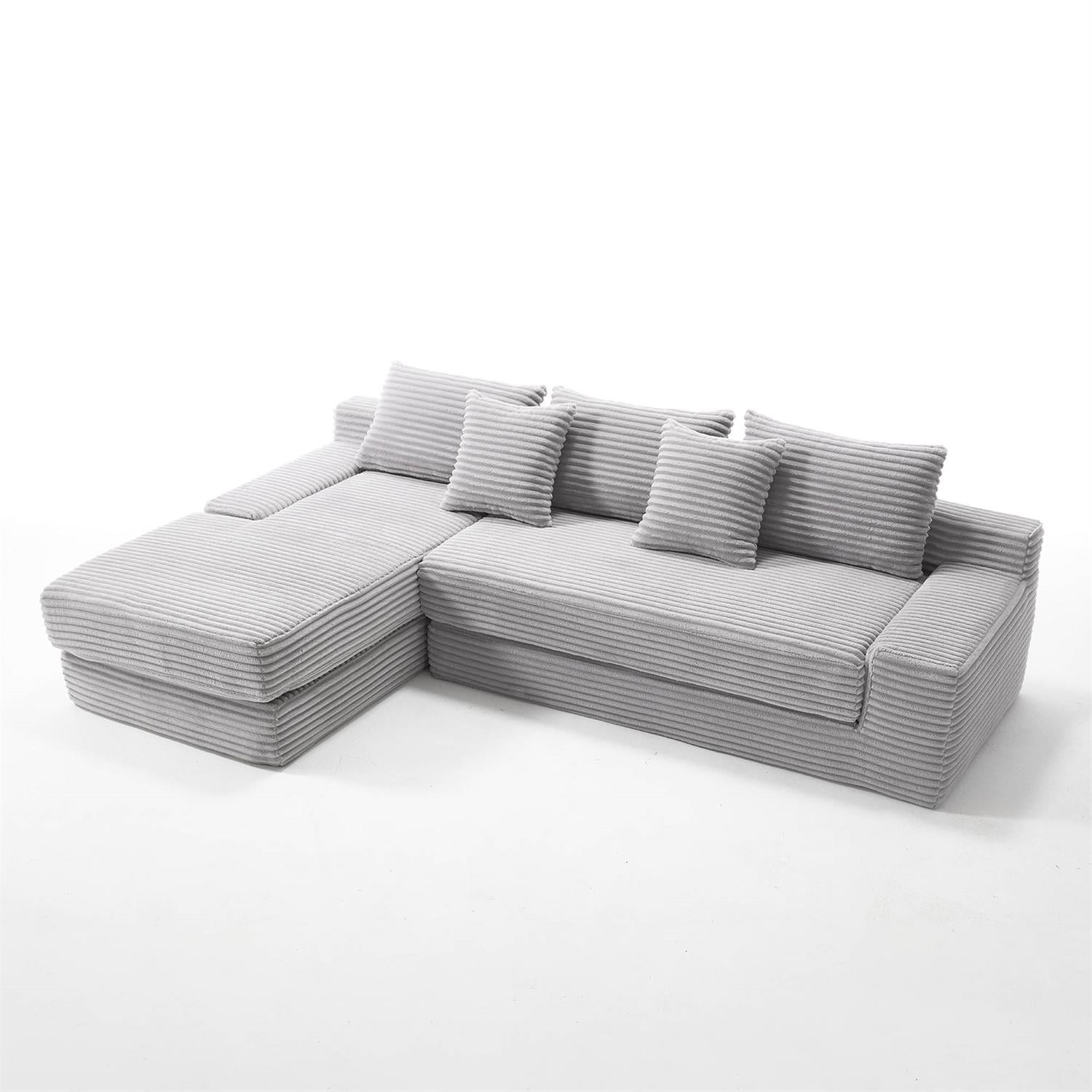 Demi Bonn 104" Convertible L-Shaped Sectional Sofa Bed with Memory Foam & Steel Frame, No Assembly Needed, Corduroy Fabric Modular Couch for Living Room, Gray