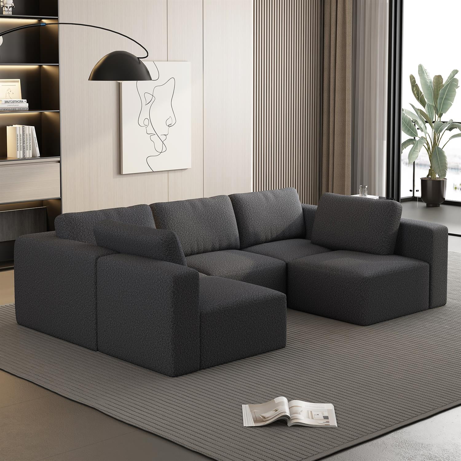 Demi Bonn 104" x 70" Modular Sectional Sofa Sleeper with Chaise & Ottoman, Convertible U-Shaped Couch Set for Relaxation & Guests, Gray
