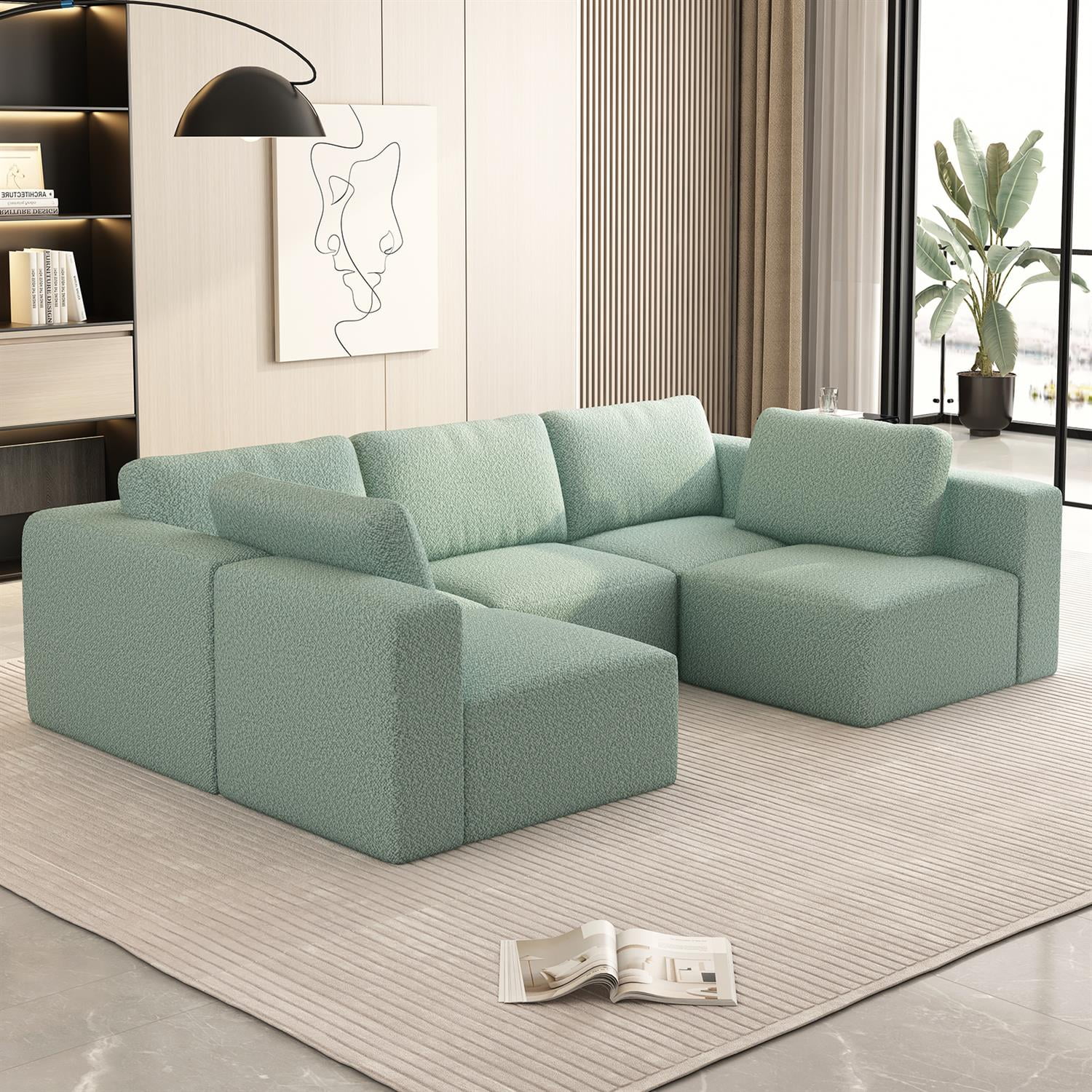Demi Bonn 104" x 70" Modular Sectional Sofa Sleeper with Chaise & Ottoman, Convertible U-Shaped Couch Set for Relaxation & Guests, Green