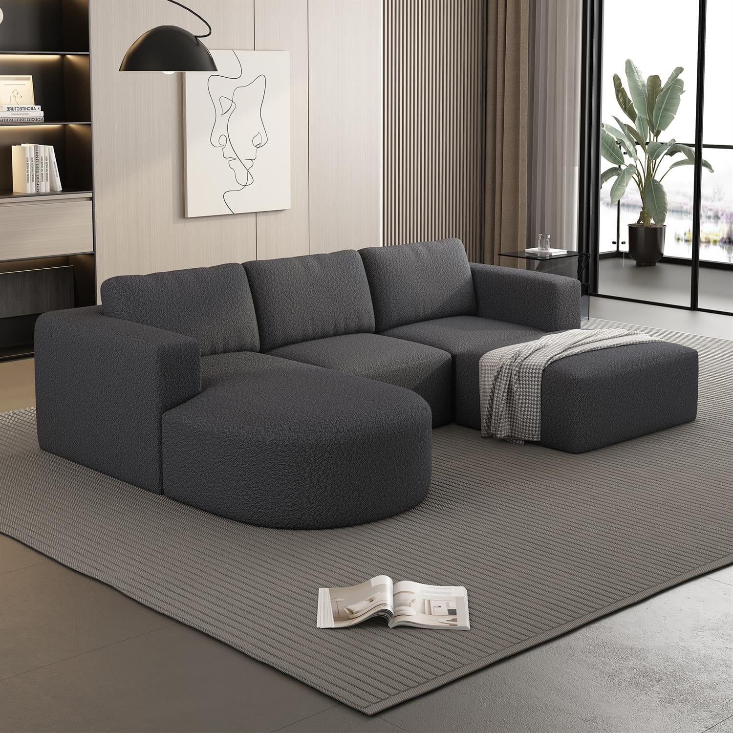 Demi Bonn 104" x 70" Modular Sectional Sofa Sleeper with Chaise and Ottoman, Convertible U-Shaped Couch Set for Relaxation & Guests, Gray
