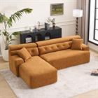 Demi Bonn 105" Modern L-Shaped Sectional Sofa, 3-Seater Couch with Chaise Lounge, 2 Accent Pillows, Wood Grain Chenille Fabric for Living Rooms, Orange