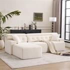 Demi Bonn 105" Modern L-Shaped Sectional Sofa, 3-Seater Couch with Chaise Lounge, 2 Accent Pillows, Wood Grain Chenille Fabric for Living Rooms, White