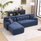 Demi Bonn 105" Modern L-Shaped Sectional Sofa, 3-Seater Couch with Chaise Lounge, 2 Accent Pillows, Wood Grain Chenille Fabric for Living Rooms, Blue