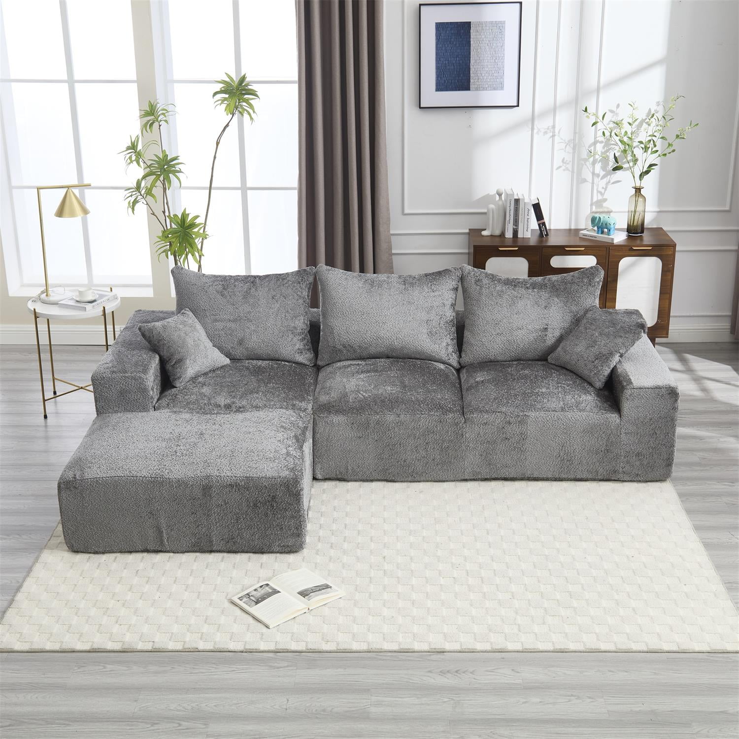 Demi Bonn 108" Modern L-Shaped Sofa, Premium Fabric Couch with Deep Seating, Freestyle Setup, No Assembly Needed for Living Room Relaxation, Gray