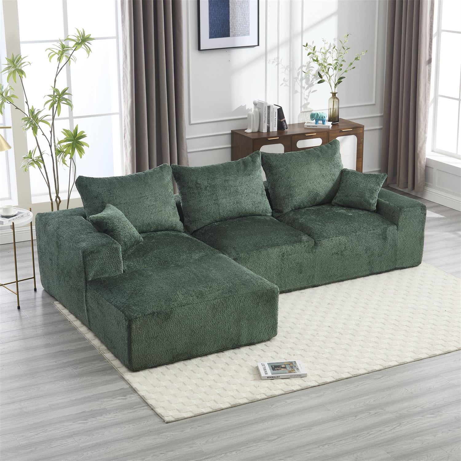 Demi Bonn 108" Modern L-Shaped Sofa, Premium Fabric Couch with Deep Seating, Freestyle Setup, No Assembly Needed for Living Room Relaxation, Green
