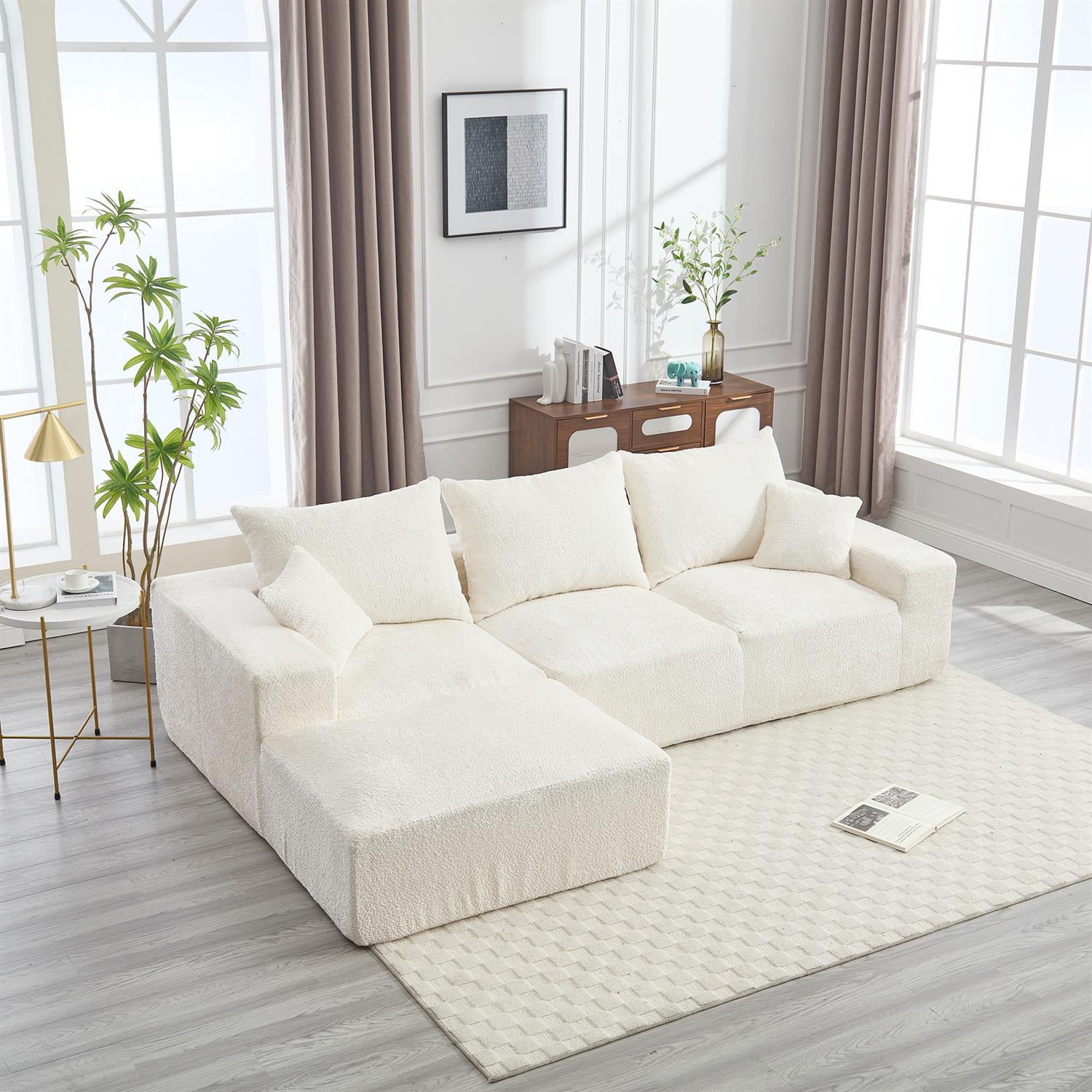 Demi Bonn 108" Modern L-Shaped Sofa, Premium Fabric Couch with Deep Seating, Freestyle Setup, No Assembly Needed for Living Room Relaxation, White