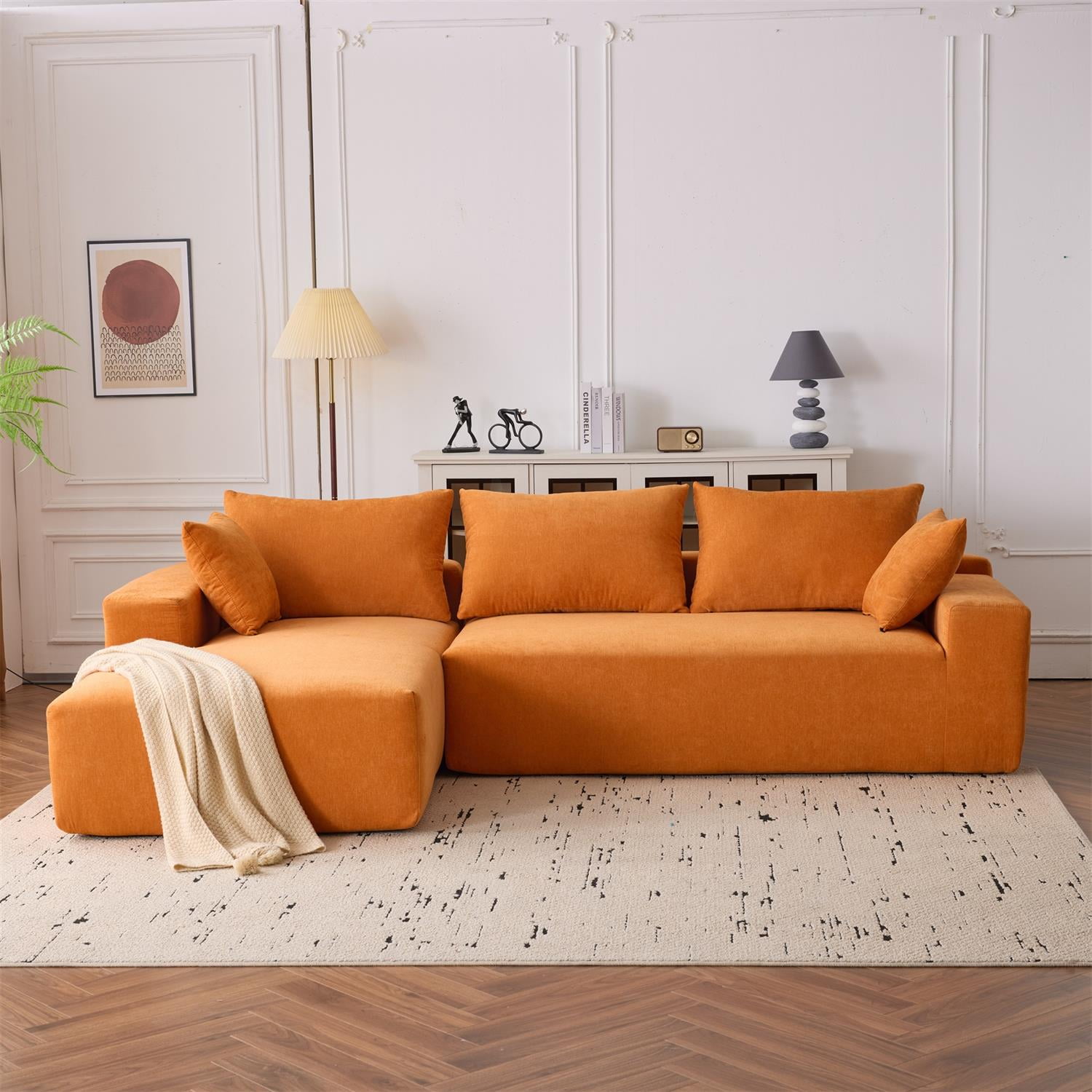 Demi Bonn 108"x68" Extra-Deep Modular Cloud Sofa - 4-Person Chenille Sleeper Couch for Living Room Furniture, No Assembly Needed, Orange