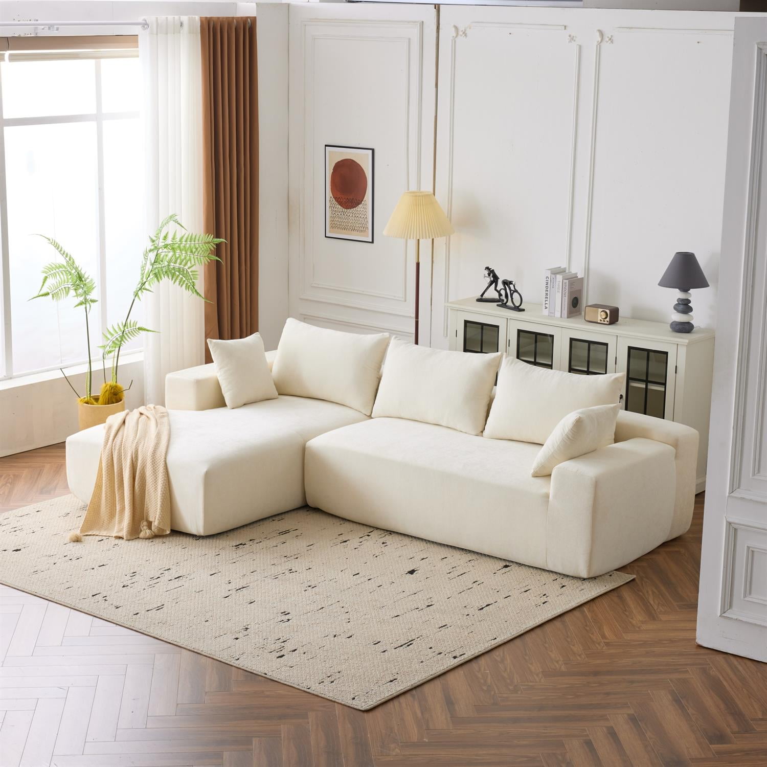 Demi Bonn 108"x68" Extra-Deep Modular Cloud Sofa - 4-Person Chenille Sleeper Couch for Living Room Furniture, No Assembly Needed, White