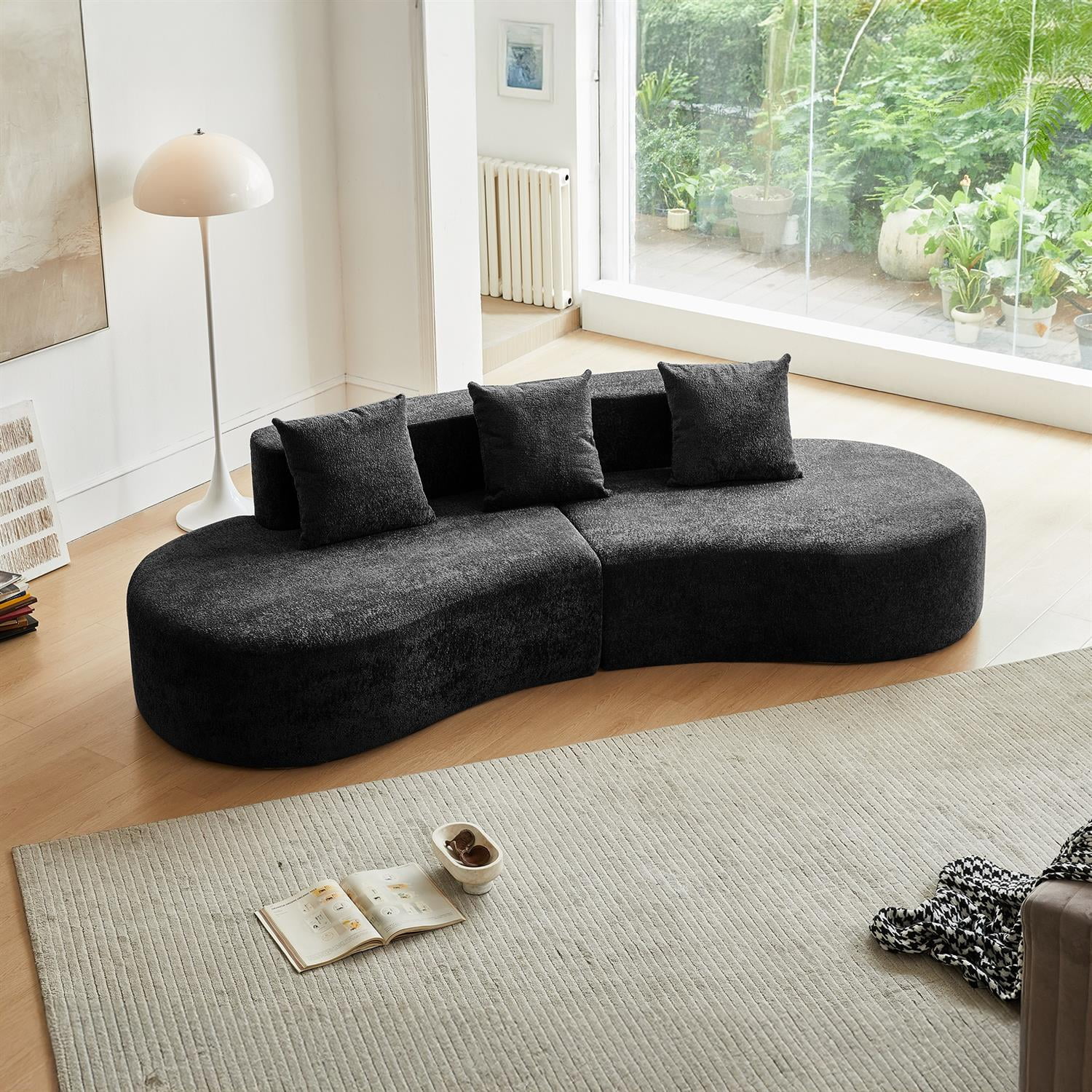 Demi Bonn 109" Modern Curved Sectional Sofa, Large 5-Seater Couch for Living Room and Apartment, Easy Assembly, Black