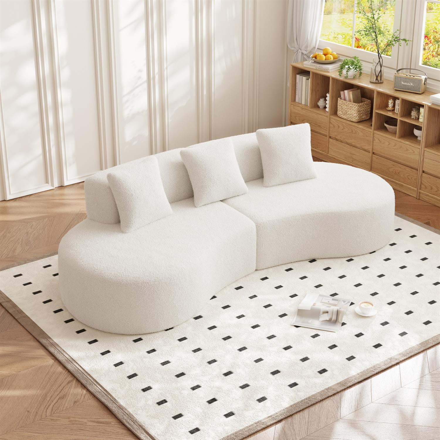 Demi Bonn 109" Modern Curved Sectional Sofa, Large 5-Seater Couch for Living Room and Apartment, Easy Assembly, White