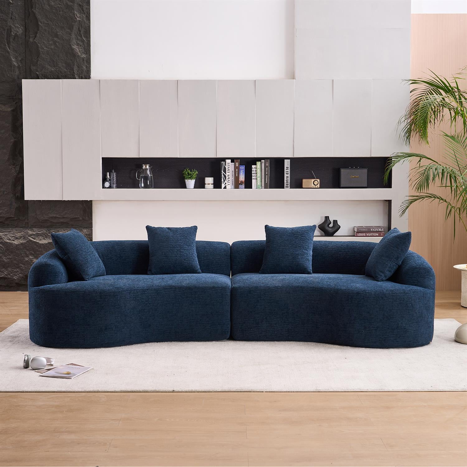 Demi Bonn 110"L Modular Sectional Sofa with Full Compression Sponge, Curved Design, High-Density Chenille Sleeper Couch for Living Room, 800 lbs Capacity, Blue