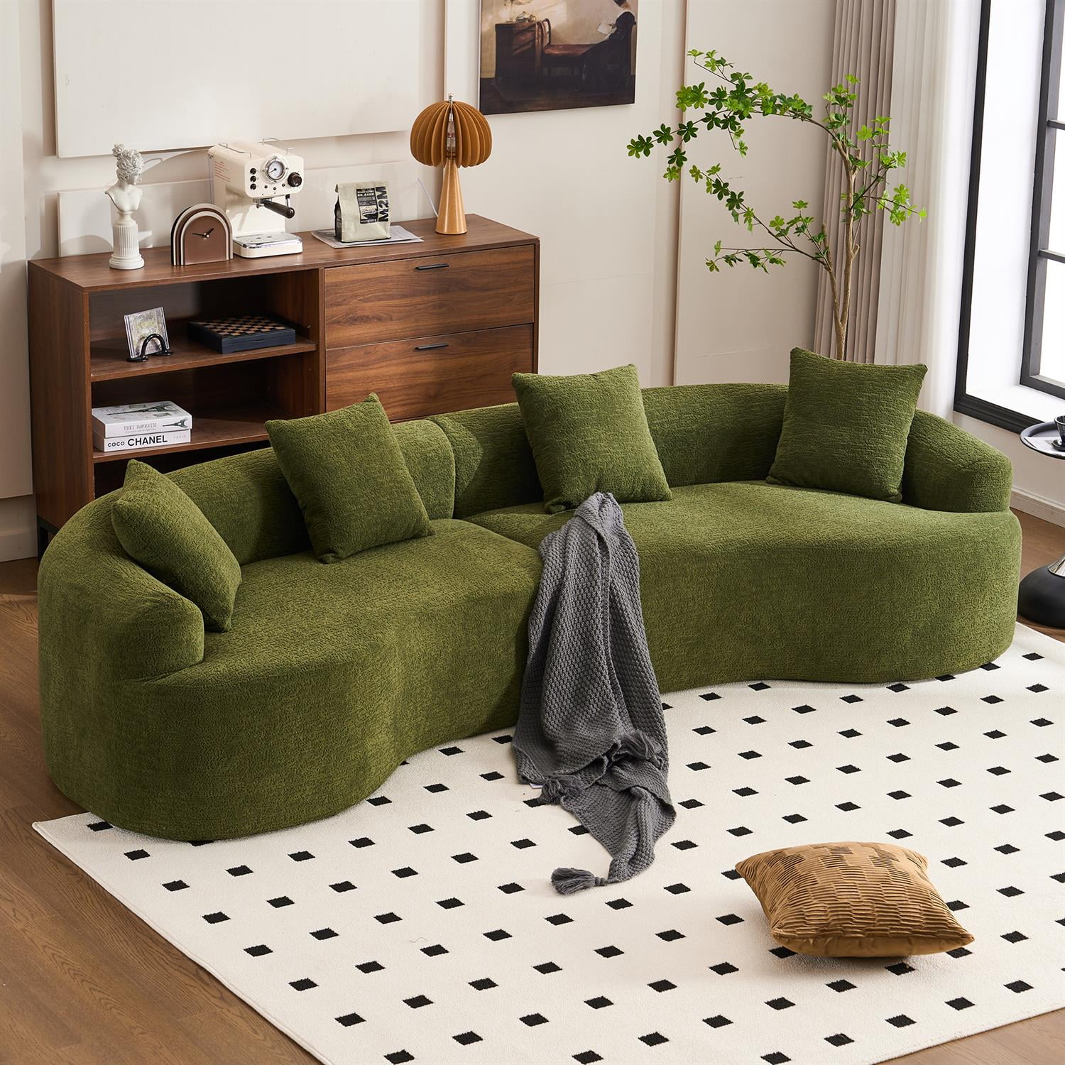 Demi Bonn 110"L Modular Sectional Sofa with Full Compression Sponge, Curved Design, High-Density Chenille Sleeper Couch for Living Room, 800 lbs Capacity, Green