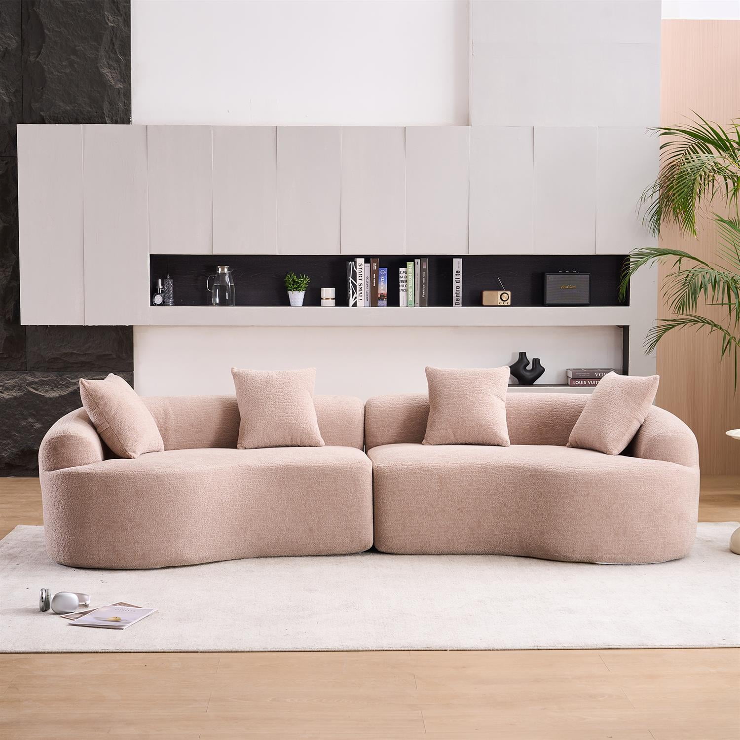 Demi Bonn 110"L Modular Sectional Sofa with Full Compression Sponge, Curved Design, High-Density Chenille Sleeper Couch for Living Room, 800 lbs Capacity, Pink