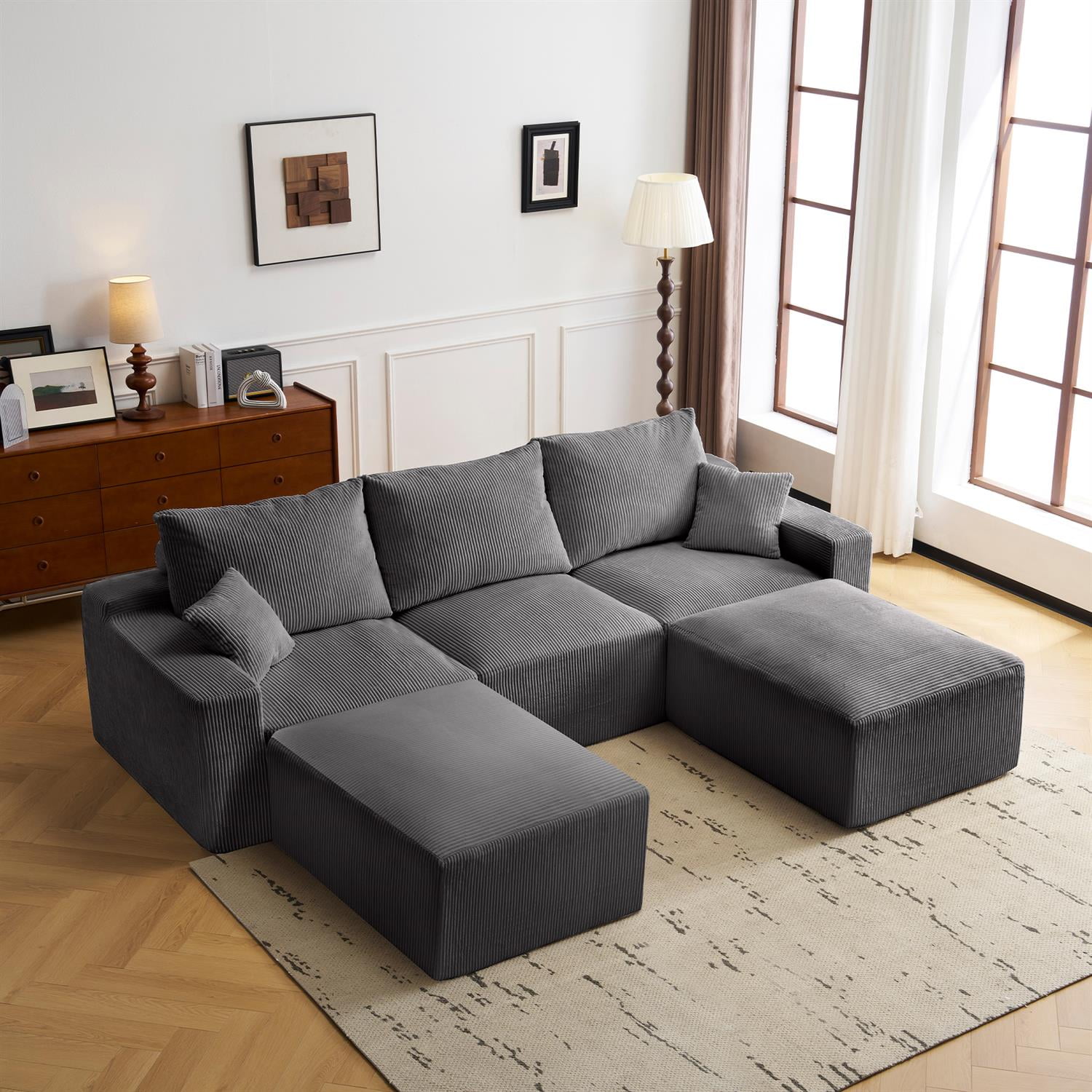 Demi Bonn 110" Ultra-Soft L-Shaped Sectional Sofa, Full-Compression 3-Seater Cloud Couch with Out Chaise, Modular Deep Seat, No Assembly Required, Gray