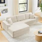 Demi Bonn 111" L Shaped Modular Sectional Sofa, Modern Corduroy Couch with Comfy Left Seat, Unfolds into Bed for Living Room, Beige