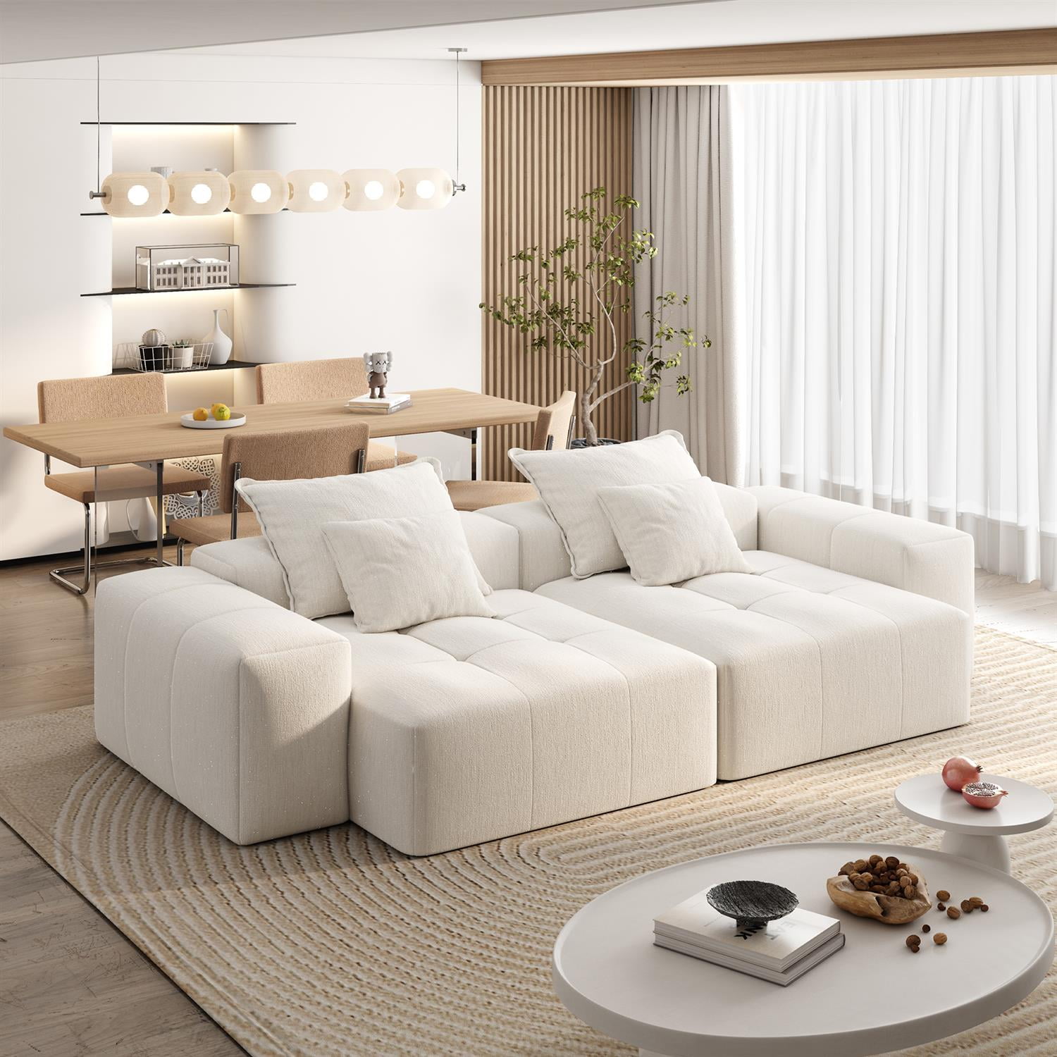 Demi Bonn 113" Modular Sectional Sofa with 2 Chaise Lounges & 4 Pillows Included, Chenille Fabric Soft Cushions Couch for Living Room, No Assembly Needed, Beige