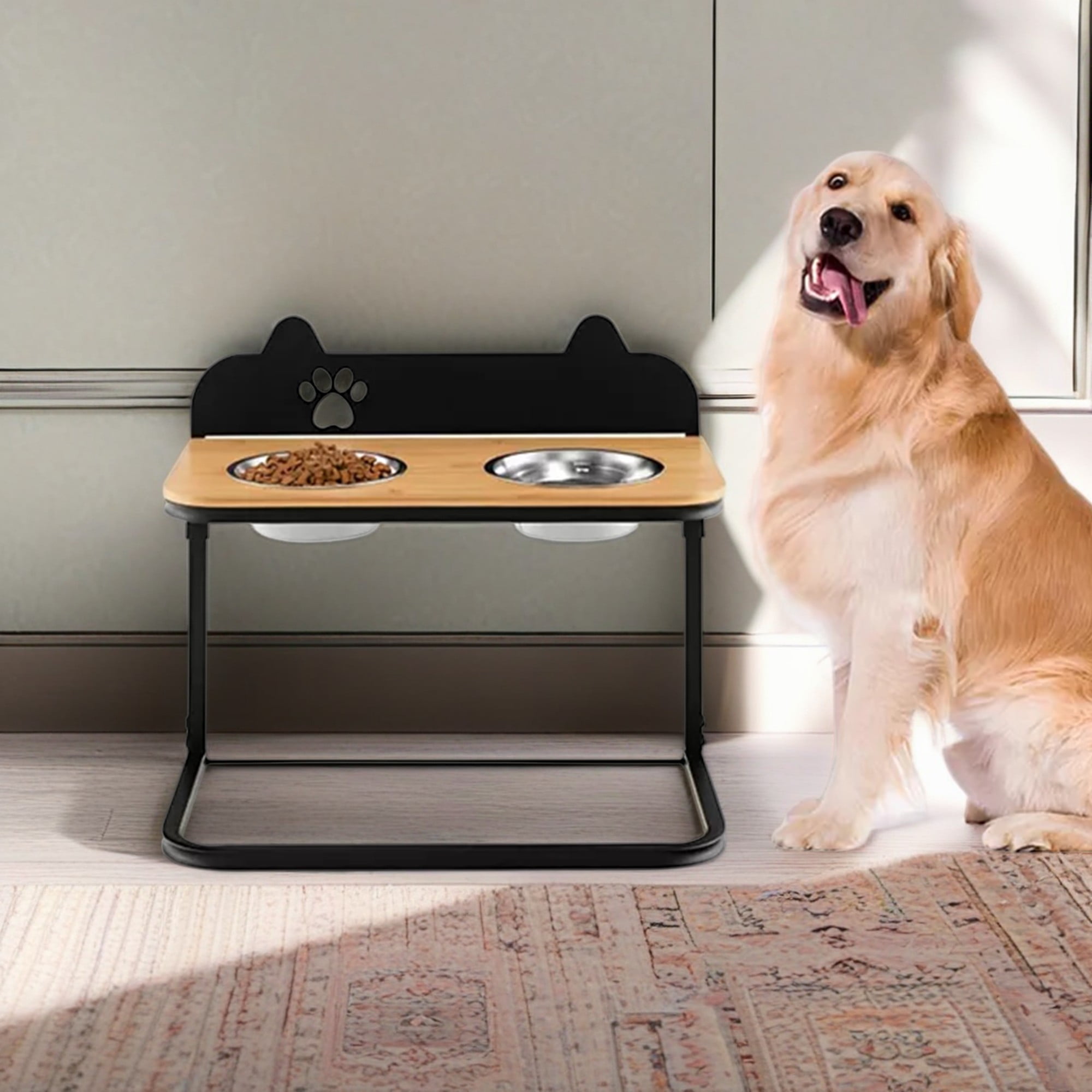 resenkos 12"-16" Elevated Pet Feeder with 2 Stainless Steel Dog Bowl, Pet Food Bowls for Feeding Small Medium Dogs Cats Puppies, Black