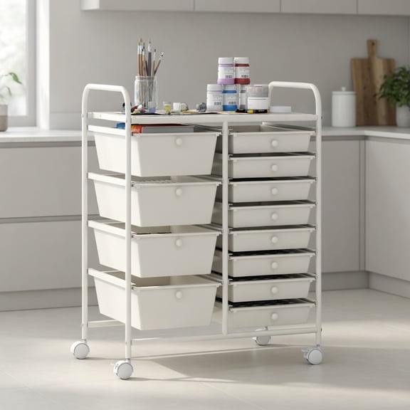 Demi Bonn 12-Drawer Utility Rolling Cart with Drawers, Multi-Use Storage for Home/Office/Craft Room, White