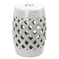 thumbnail image 1 of Demi Bonn 12" Large Outdoor Ceramic Stool with Intricate Lattice Design, Decorative Stool for Garden or Patio, White, 1 of 12