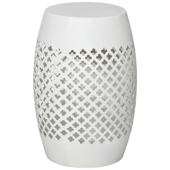 Demi Bonn 12" Steel Outdoor Round Side Table, Decorative Drum End Table, Indoor Outdoor Accent Table for Living Room Deck Garden, White