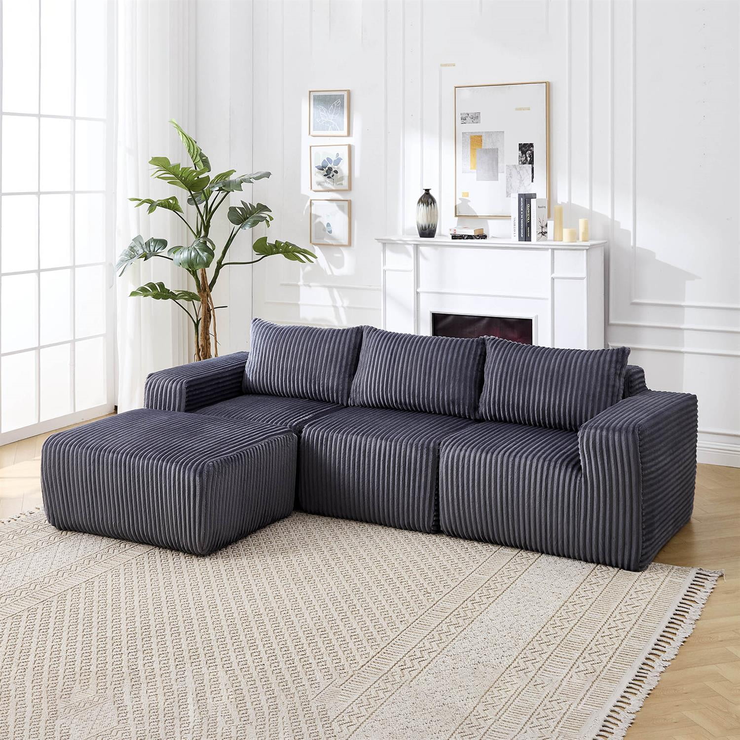 Demi Bonn 125" Modern Modular Sectional Sofa, L-Shaped Upholstered Cloud Couch with Deep Seats & Right Facing Chaise for Living Room, Dark Gray