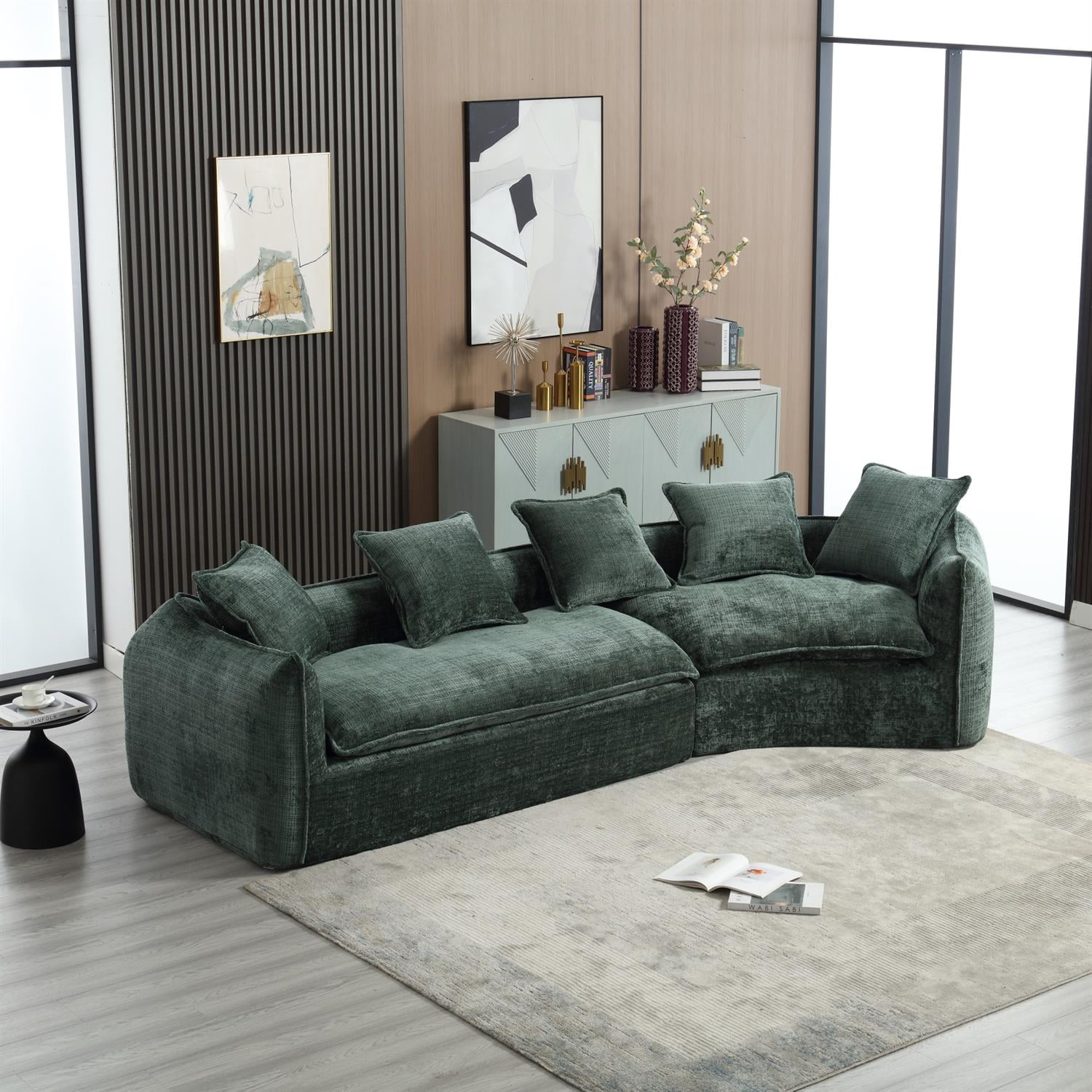 Demi Bonn 125" Modern Modular U-Shaped Sectional Sofa, Spacious 5-Seat Chenille Fabric Couch with Plush Pillows for Living Room, Minimalist Cloud-Style, Green